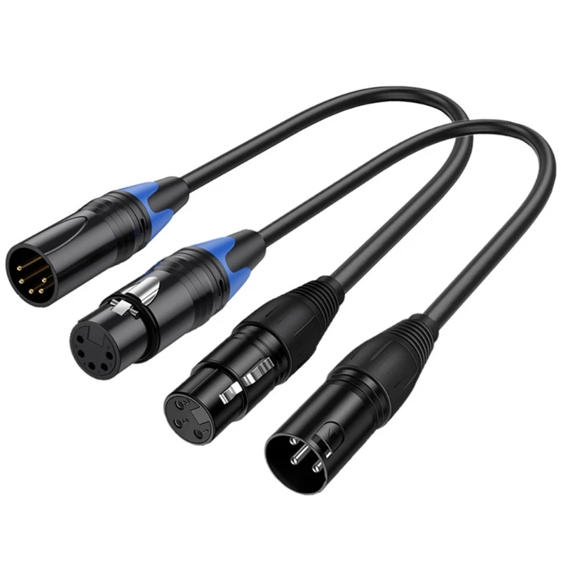 3-poliges auf 5-poliges kurzes DMX-Kabel, männlich, weiblich, XLR-Audiokabel, XLR3P auf XLR5P-Anschluss, Drahtleitung für Bühnenlichter