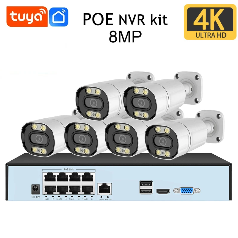 Tuya Smart Life 8CH 4K 8MP 5MP 4/6/8 كاميرا POE On...
