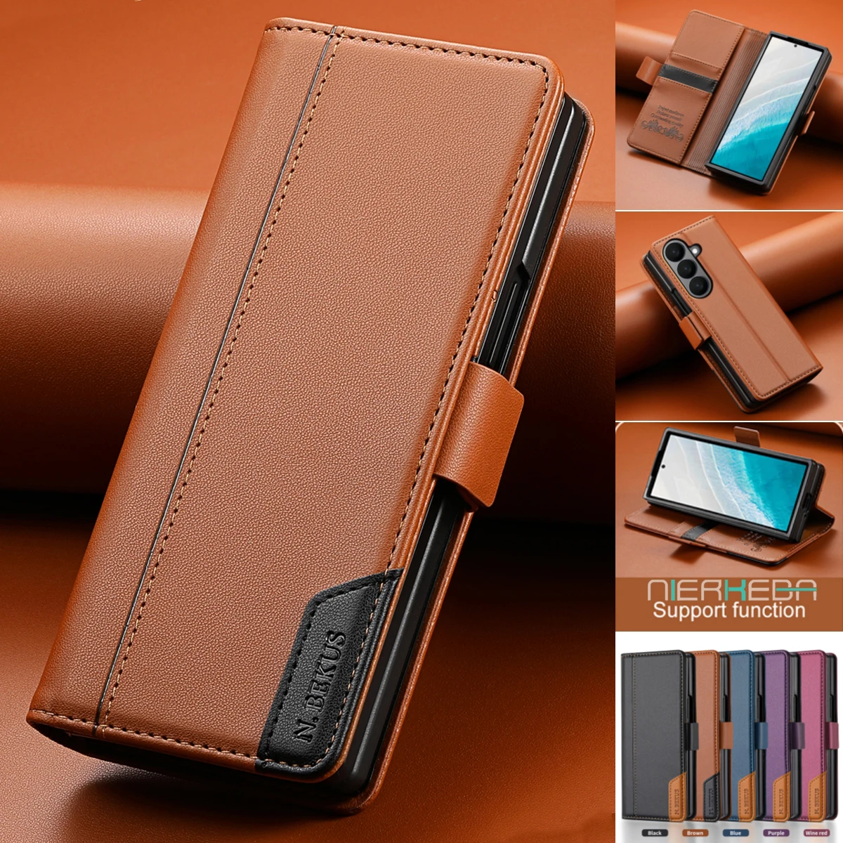 Leather Magnetic Flip Wallet Phone Case with RFID Protection