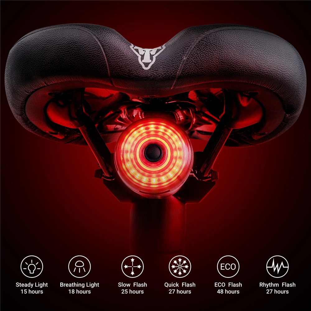 

COOSPO Cycling Taillight Bicycle Smart Auto Brake Sensing Light IPx6 Waterproof LED Charging Bike Rear Light