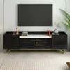 TV Stand for 65 Inch Television, with Faux Marble Top, Entertainment Center w/Storage and Fluted Glass,Media Console Table,Black 2