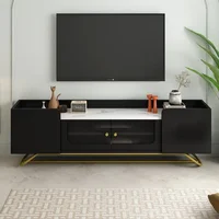 TV Stand for 65 Inch Television, with Faux Marble Top, Entertainment Center w/Storage and Fluted Glass,Media Console Table,Black 2