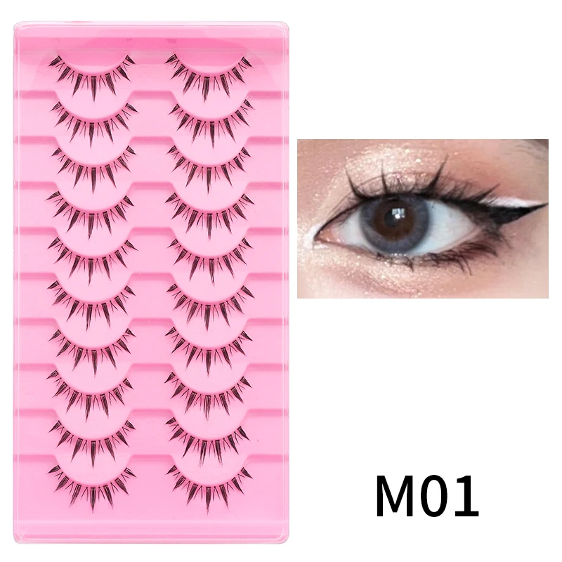 Dramatic Cat Eye Winged False Eyelashes - 10 Pairs with Clear Band