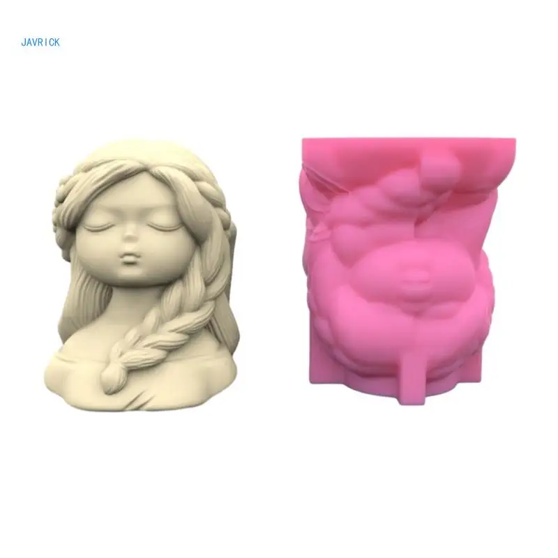 Silicone Mold for Concrete Flower Pots Side Braids Girl Planter Mold Pen Holder