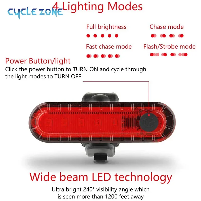 USB Rechargeable LED Bike Tail Light - Bright Rear Safety Light