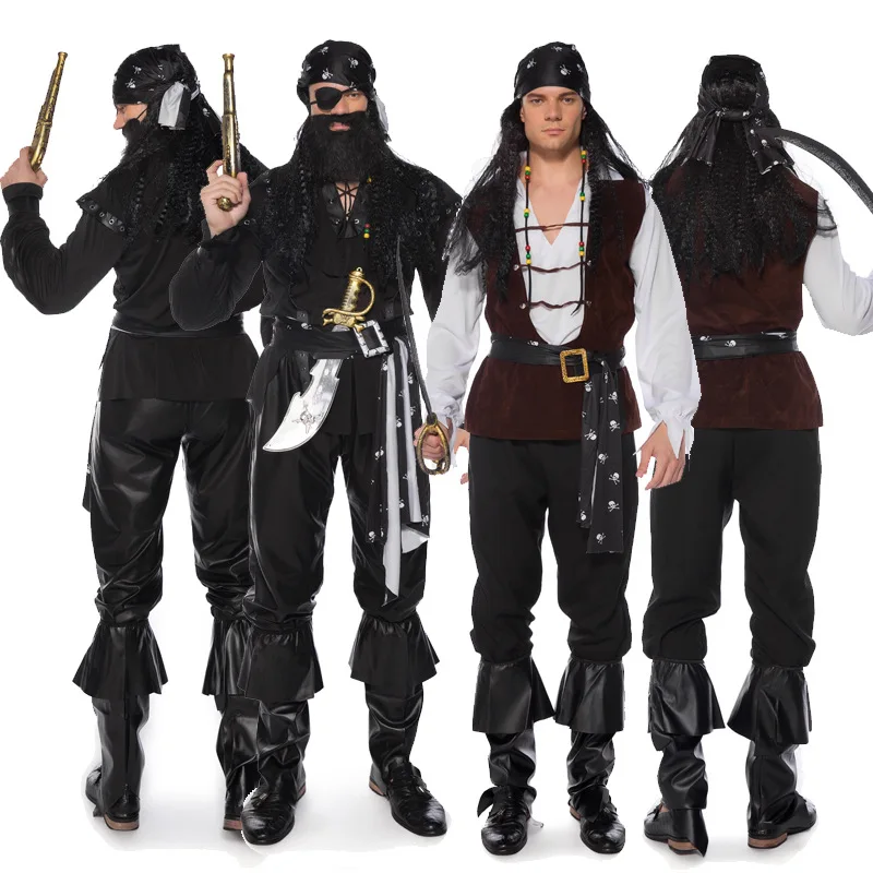 

Medieval Gothic Pirate Costumes for Men Deluxe Skull Pirate Costume Halloween Wild Adult Captain Cosplay Clothing