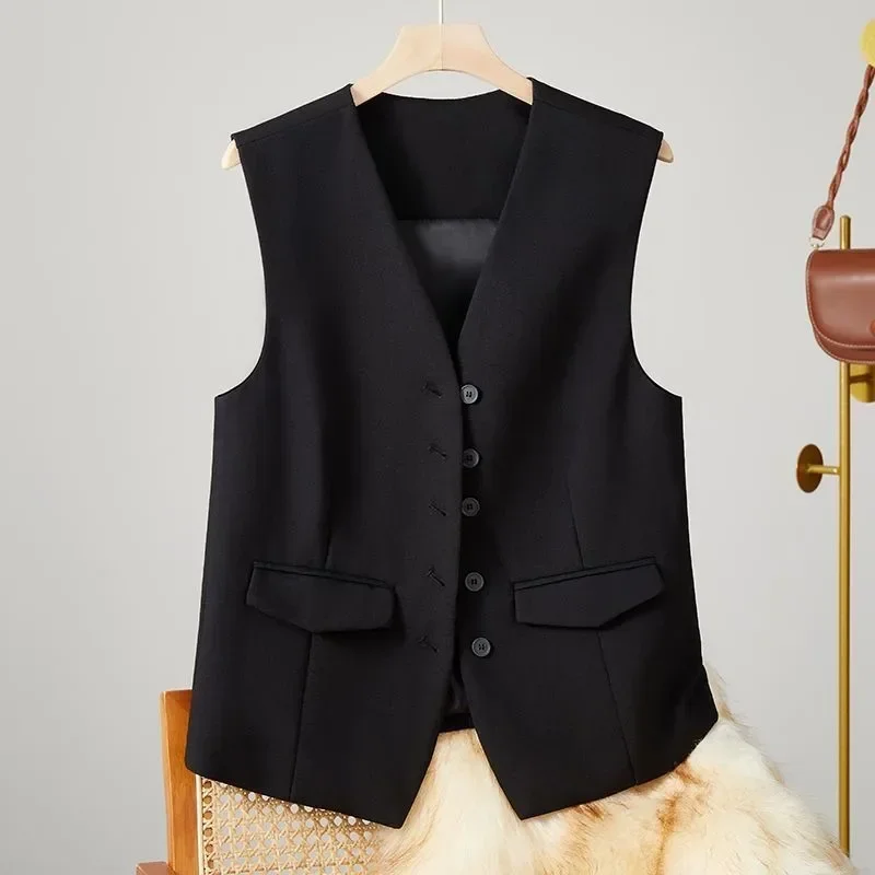 Summer V-Neck Vest Women Thin Loose Waistcoat Single Breasted Sleeveless Blazer Female Slim Short Vest Femme Slim Buttons