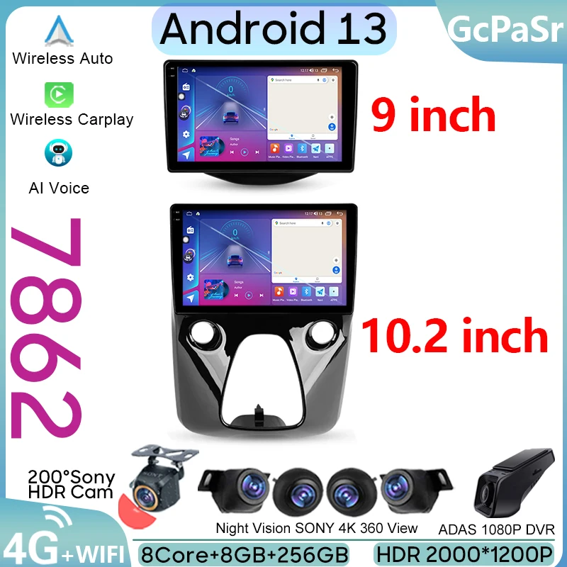 

Автомобильный мультимедийный плеер для Peugeot 108, для Toyota Aygo B40 2014-2021, Android, автомобильное радио, GPS-навигация, видеоплеер для Carplay BT No 2din