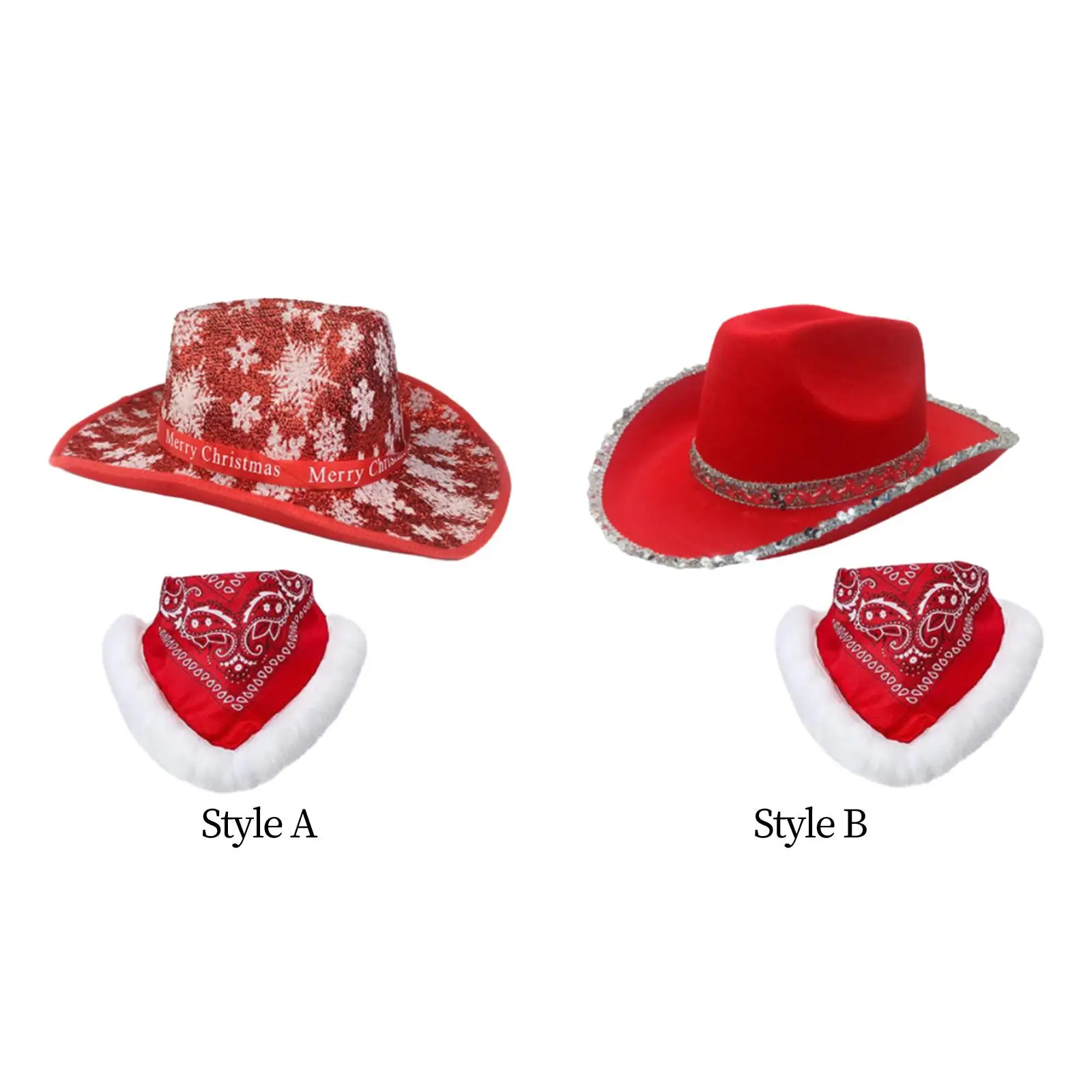 Christmas Cowboy Hat Santa Hat Soft Trendy Jazz Wide Brim Men with Scarf for Prom Xmas Gift Holiday Cosplay