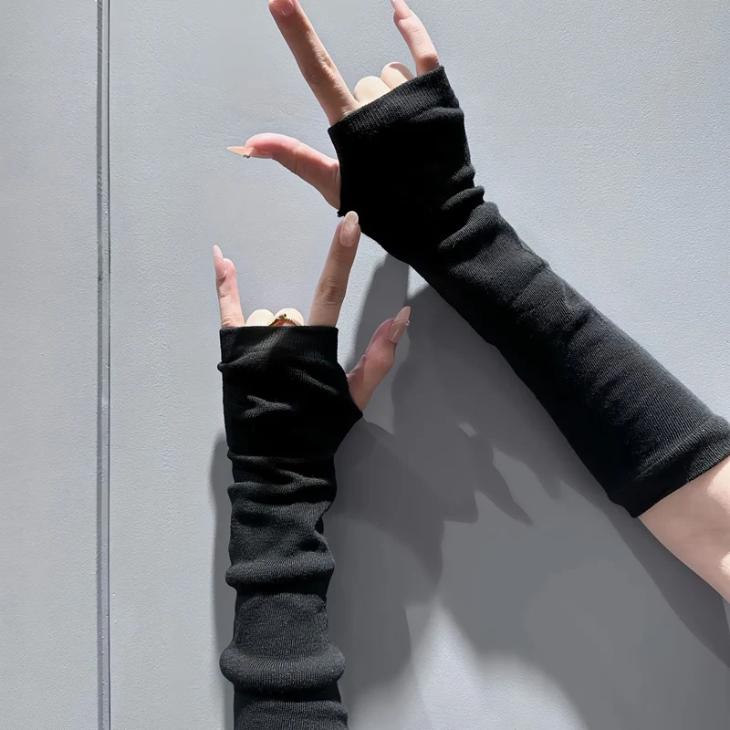 Punk Y2K Gothic Lolita Sleeves Fingerless Gloves Cuff for Women Knitted Elbow Mittens Elastic Arm Warmer Unisex Hip-hop Gloves