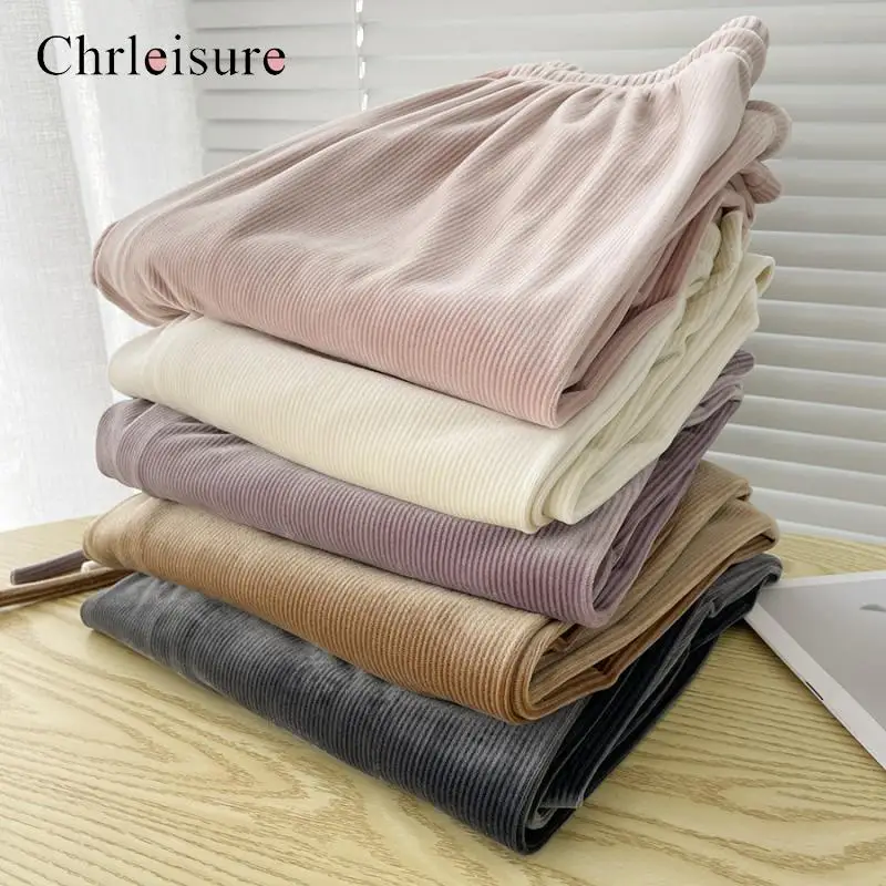 

CHRLEISURE Warm Thickened Women's Golden Velvet Wide Leg Pants Slim High Waist Winter Pants Casual Solid Thermal Women Trousers