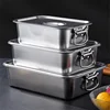 Thicken Stainless Steel Square Basin Deep Plate Fruit Food Storage Tray with Handle Cake Bread Loaf Pans Kitchen Baking Dish 4