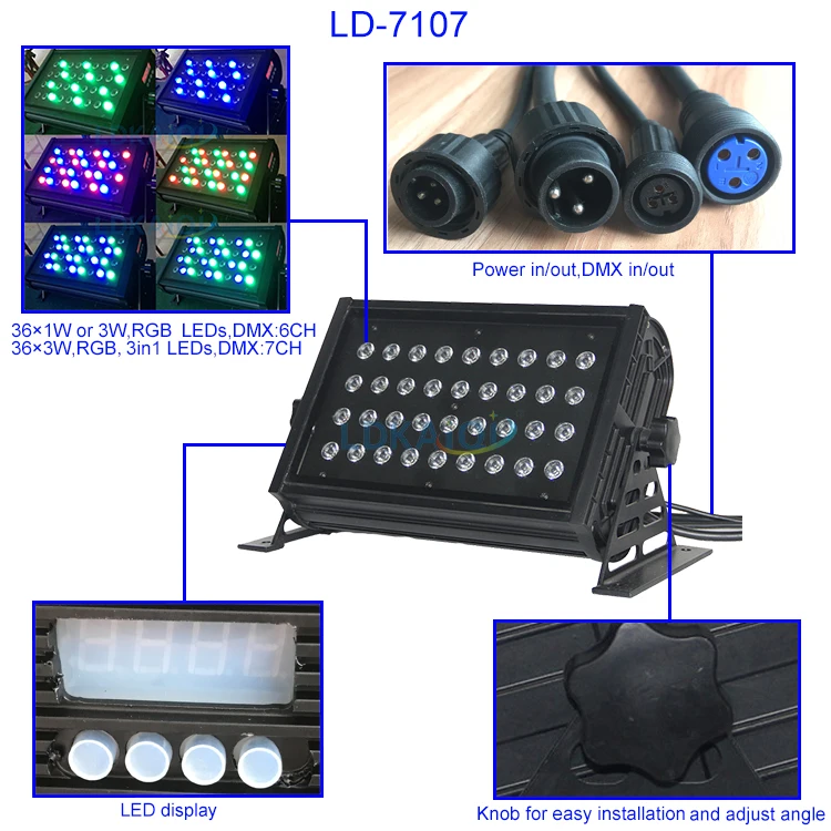 고품질 방수 야외용 36개*3W RGB LED 월워셔 조명 매트릭스 조명, 외관 조명용 LED