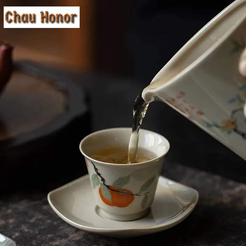 2pc/lot Plant Grey Persimmon Tea Cup Master Cup Tea Cup Tea Cup Household Ceramic Kung Fu Tea Set Single Cup Tea Ceremony30ml