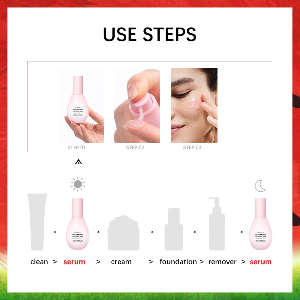 ibcccndc New Watermelon nicotinamide Light Bulb Essence Moisturizing Skin Brightening Face Brightening Essence 4