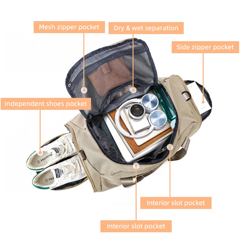 Fashion Gym Sports Yoga Bag Oxford Solid Color Waterproof Shoes Compartment Dry Wet Separation Travel Swimming Fitness Handbag