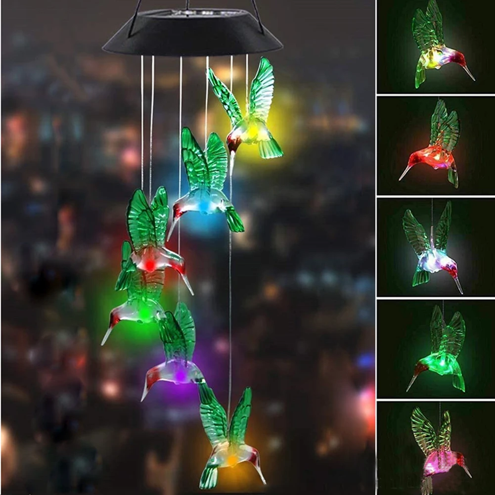

LED Solar Hummingbird Wind Chime Color Changing Solar Mobile Lights Waterproof Solar Lights for Garden Christmas Decoration