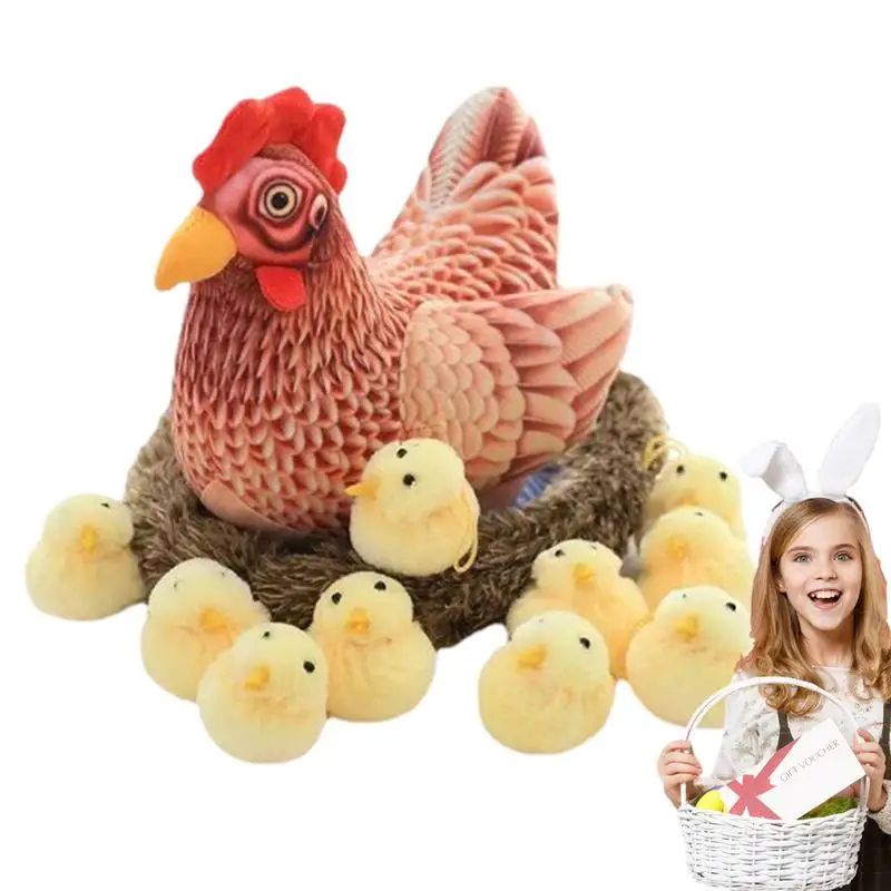 

Chicken Stuffed Animals Sitting Hen Stuffed Doll With 10 Little Chicks Toys Adorable Easter Chicken Plush Toy For Car Chair