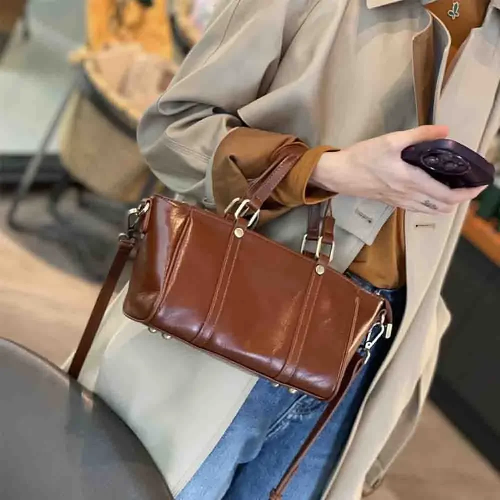 

MS Retro Women Genuine Leather Doctor Bag Shoulder Handbag Messenger Tote Purses Luxury Vintage Cowhide Lady Clutch Purses 2023