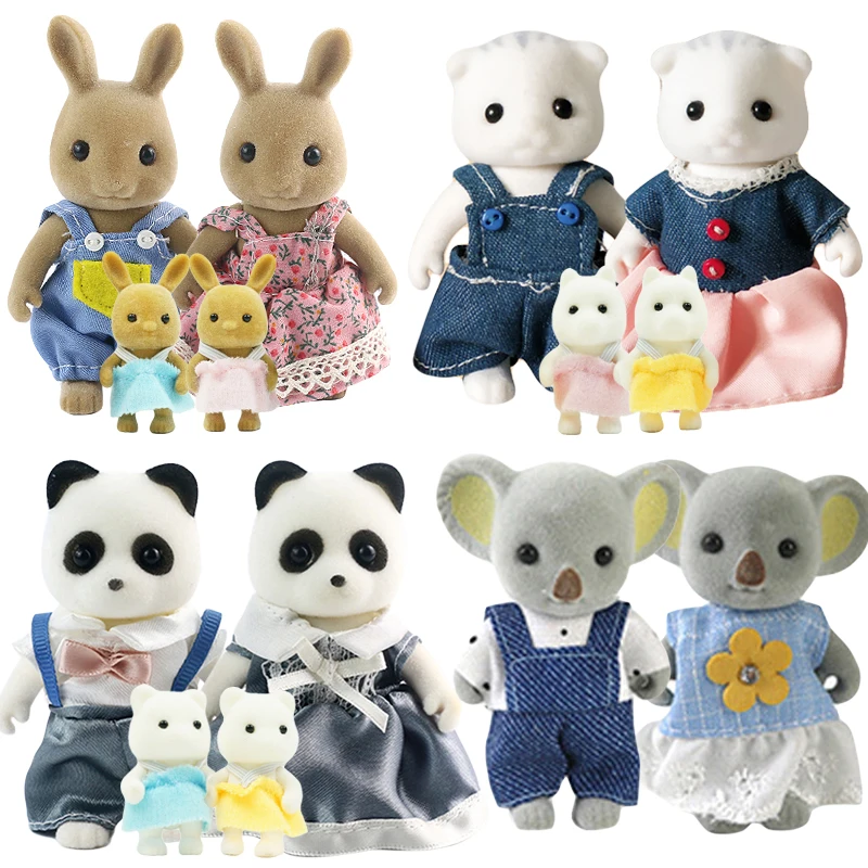 1:12 Forest Animal Family Mini Rabbit Bear Panda Doll Girl Play House Doll Setforest Family Villa Furniture Set Toys