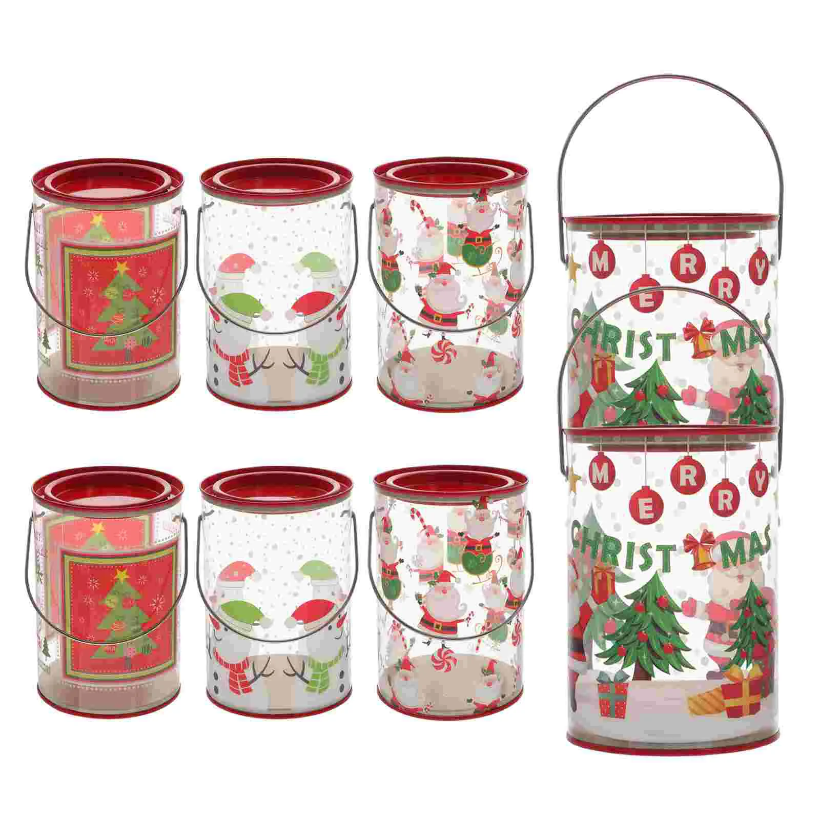 

Portable Cylinder Christmas Candy Jar Xmas Tinplate Lid Food Holder Shirt Boxes for Presents