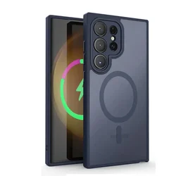 Matte Clear Magnetic Phone Case with Lens Protection - Galaxy S24FE (Blue)
