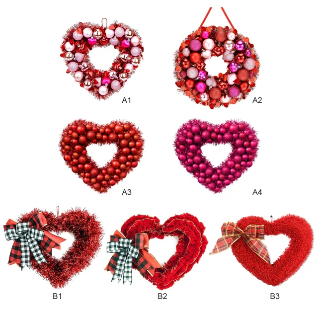 Valentines Day Heart Wreath for Front Door,Wreaths Decor for Birthday Party Home Wedding Christmas Decorations Ball Ornaments 6