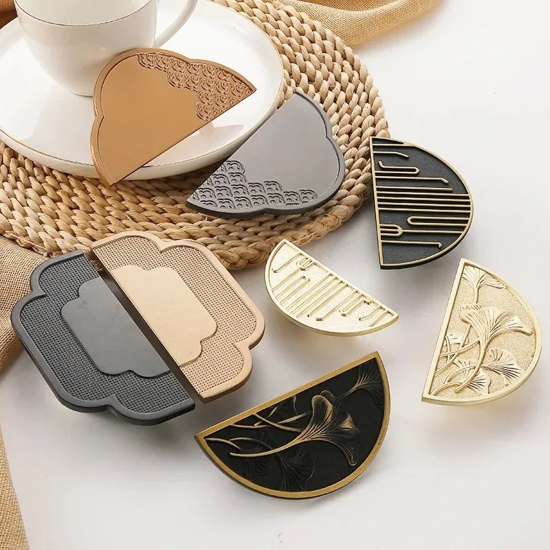 มือจับลิ้นชักครึ่งวงกลมสไตล์จีนใหม่, ตู้เสื้อผ้าแบบวงกลมเรียบง่ายสีทอง, ประตูหรูหราเบา, มือจับประตูตู้ 1