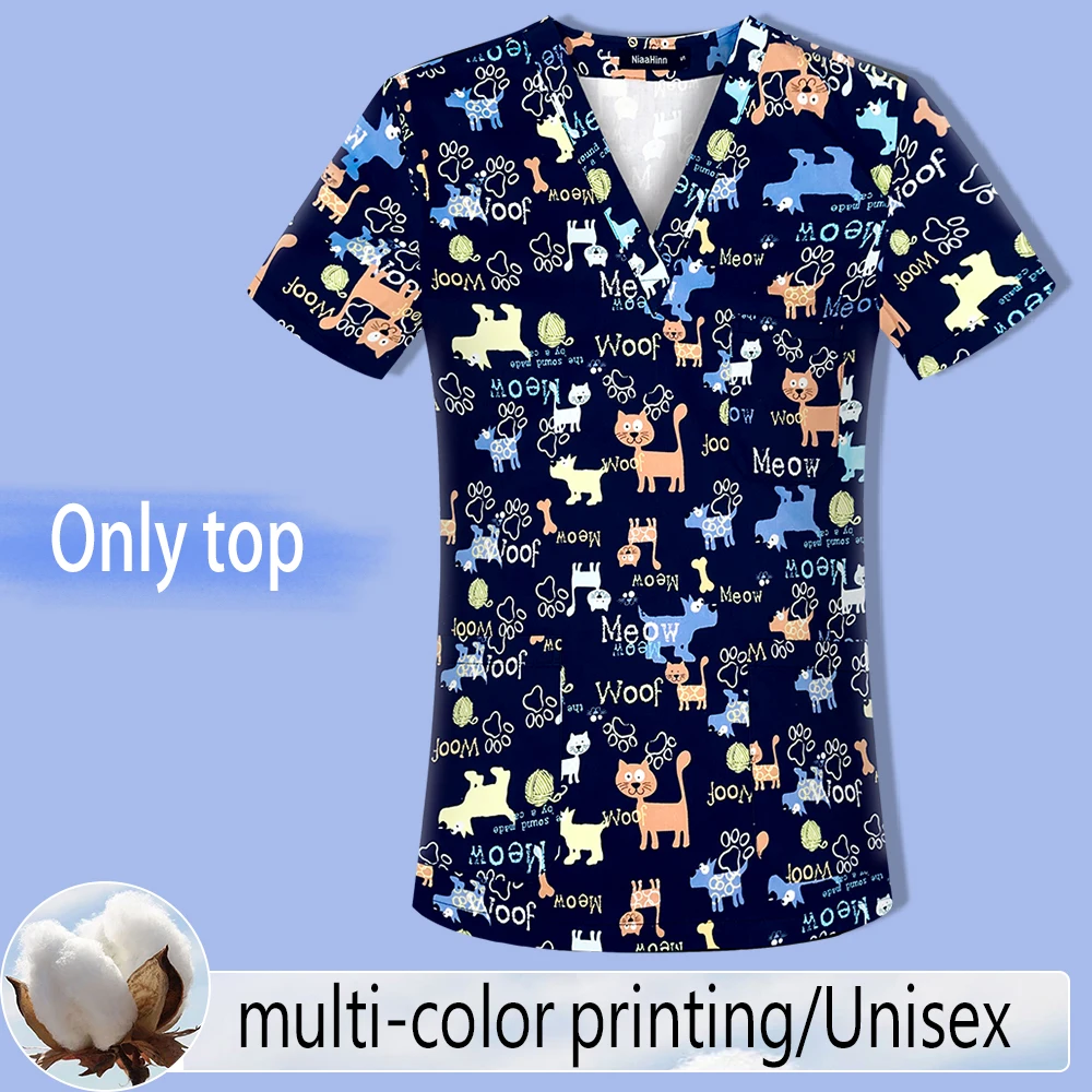 Cartoon Printed Man Woman Dentist Workwear Nurse Frosted Uniform Medical Accessories Gorro Enfermera Scrubs Set for Women