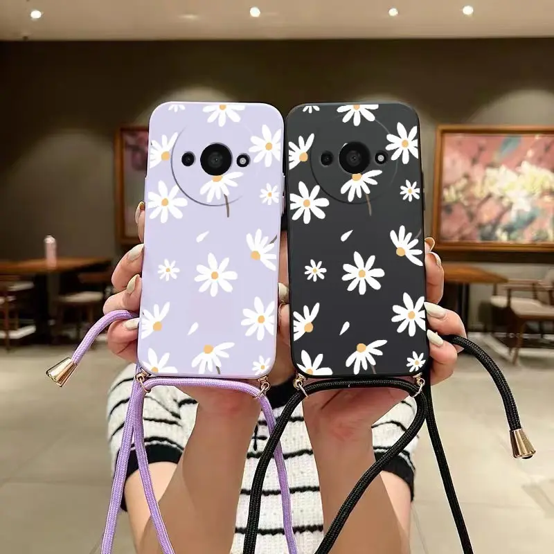 A3 Fallen Flowers Lanyard Silicone Phone Case Cover