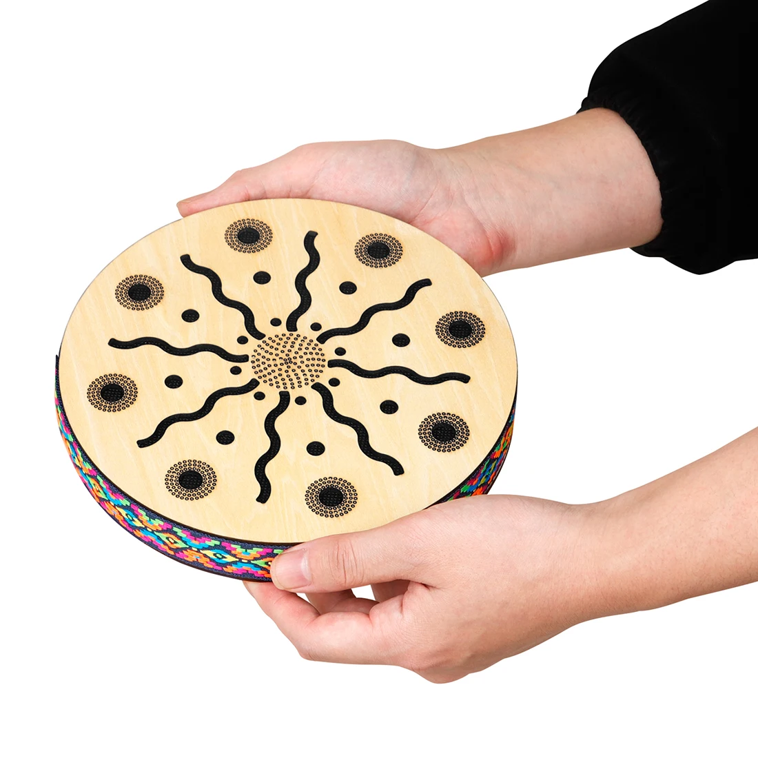 8/10/12 Inch Tambourines Wooden Handbell Hand Drums Stream Sound for Dance Concerts Game Percussion Instrument M MBAT
