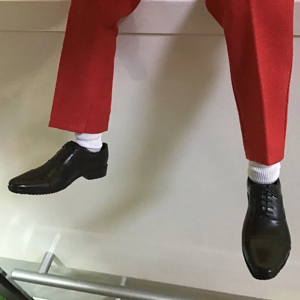 男性用プラスチック靴,スケール1:6,レース付きレザーシューズ,ブラック