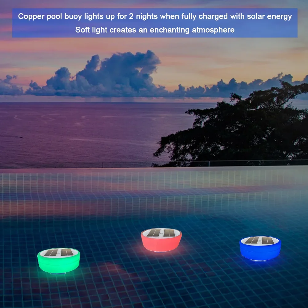Solar Copper Pool Ionizer Automatic Pool Cleaner 85% Less Chlorine Automatic Pool Cleaner RGB LED Night Light Up To 35000 Gal