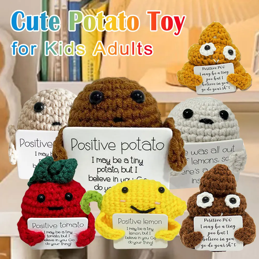 Funny Positive Potato Doll, Knitting Potato Cute Toys Games with Card,  Funny Knitted Potato Doll, Knitted Doll for Car, New Year Holiday Desk  Style B