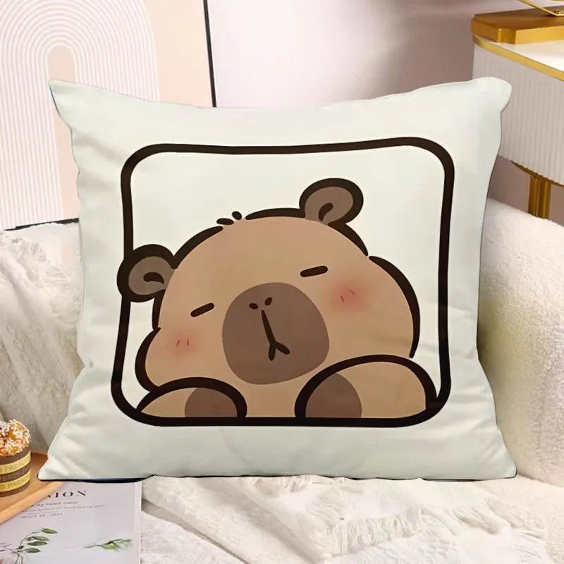 Cute Capybara Print Decorative Pillowcase Bedroom Living Room Square Cushion Pillowcase 4