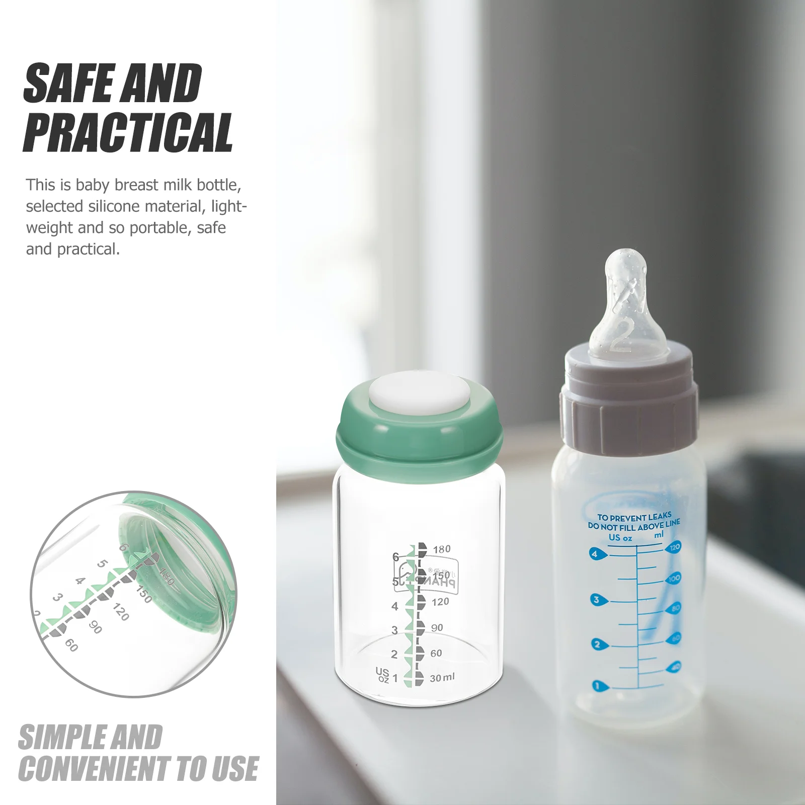2 Pcs 180ml Green Breast Storage Bottles Wide Mouth Glass Baby Feeding Containers Safe Eco Friendly Transparent Practical