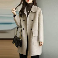 Women's Woolen Coat Hot Sale Of The Season Autumn Winter New Style Cafe Brown Thickened Korean Version Slimming Mid-Length Tweed