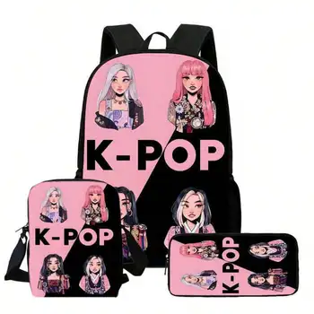 3pcs/Set Unisex Backpack Set, Fashionable Cartoon KPp-Op Style, Adjustable Shoulder Strap & Zipper Closure,  Crossbody Bag And 1