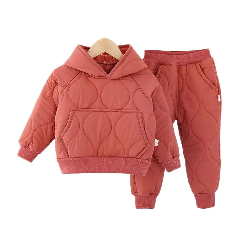 Autumn Winter Girls Boys Cotton Hooded Coats Pants Set 0-4Y