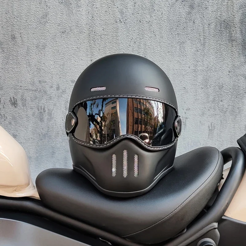 Cascos integrales para motocicleta, carcasa de fibra de vidrio, estilo retro vintage TT&CO Cafe Racer, casco integral de fibra de vidrio para motocross, scooter y hombre