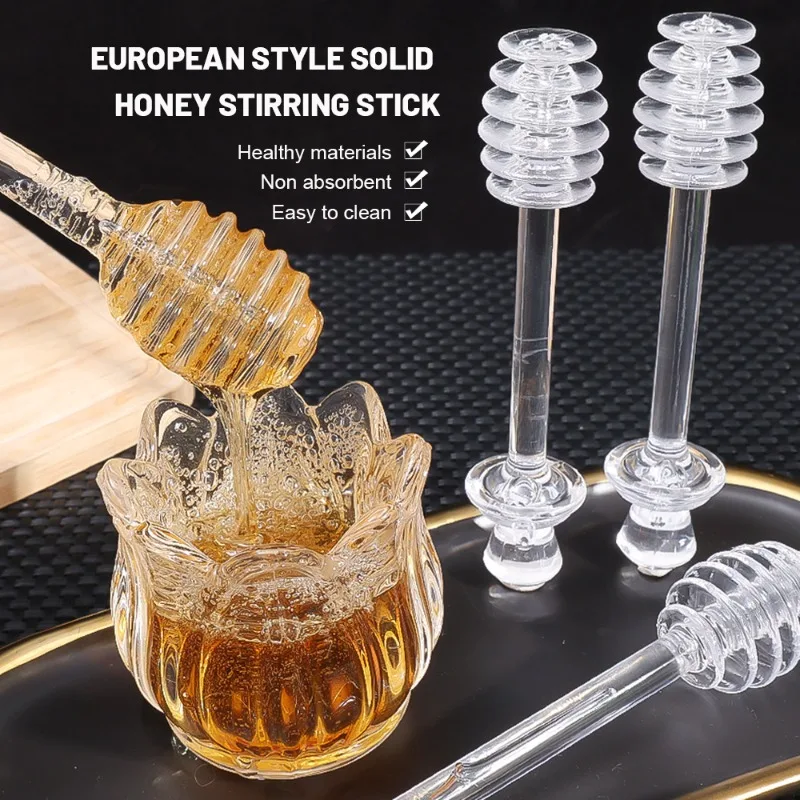 Long Handle Honey Stirring Bar Jar Spoon Practical Plastic Dipper Honey Milk Tea Transparent Stick Kitchen Tool