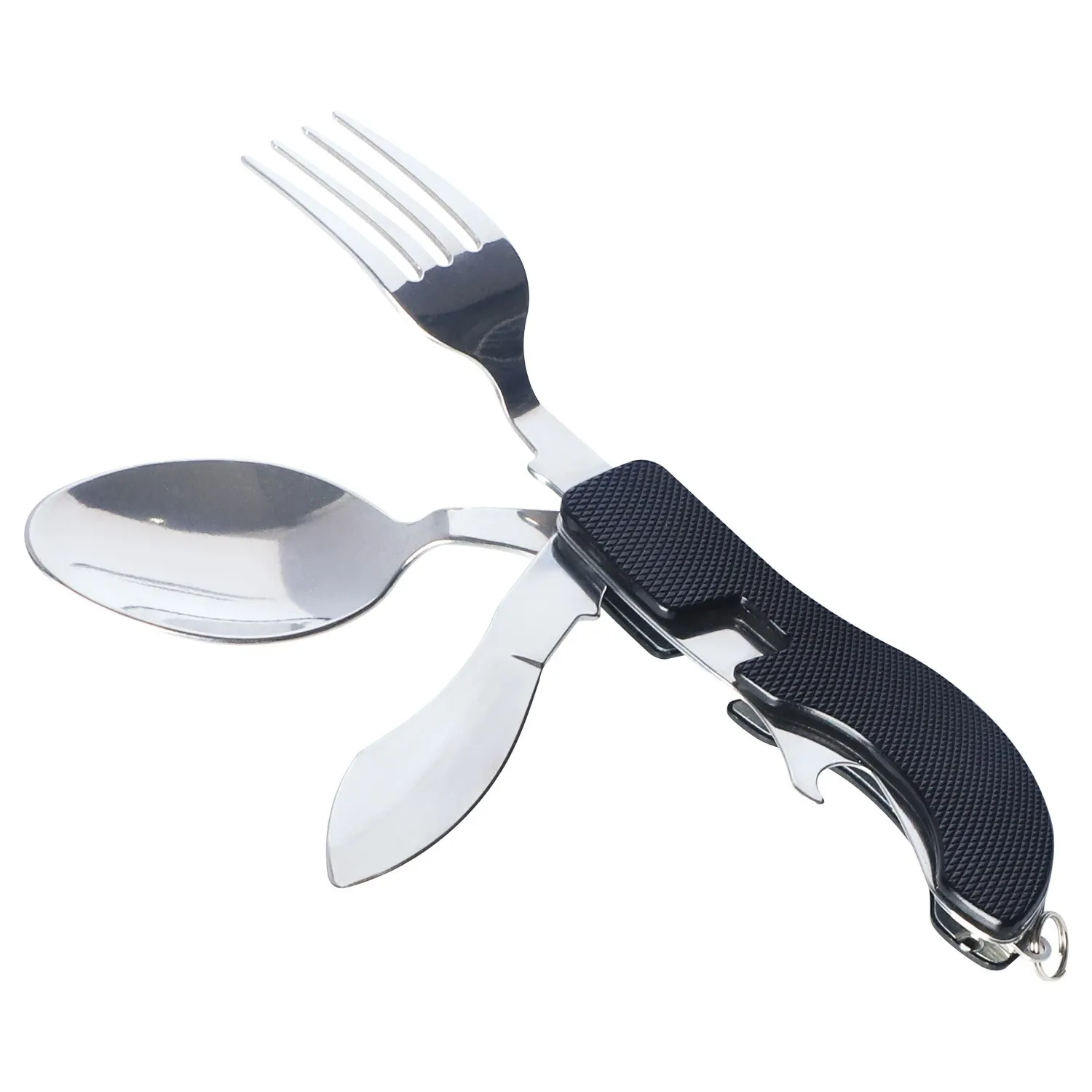 5 in 1 Camping Cutlery Set Folding Tableware Stainless Steel Portable in  case