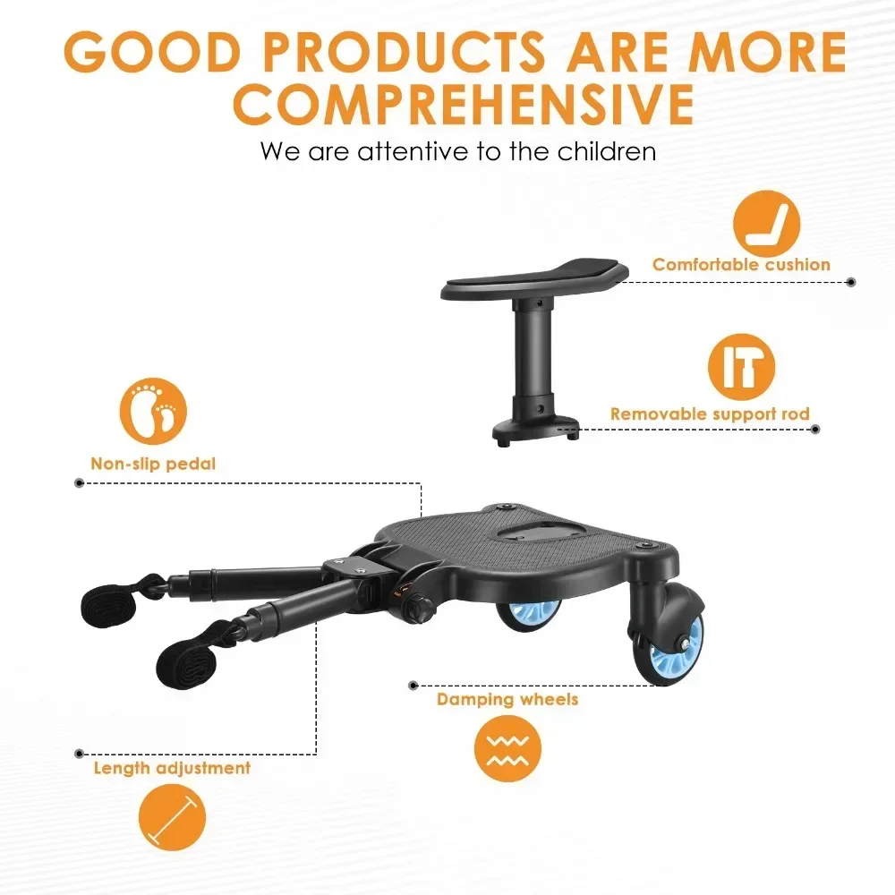 Description Picture 6 of itemBaby Accessories Pram Pedal Adapter Stroller Board with Detachable Seat Comfort Wheeled Board Stroller Ride Board with Wheels