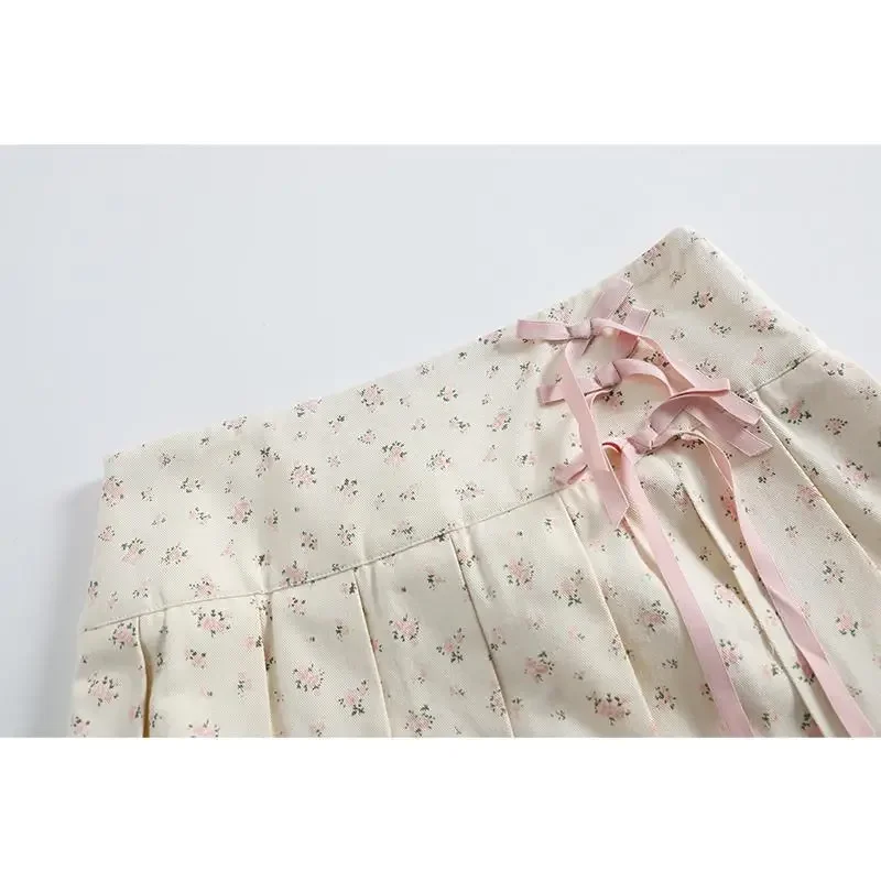 Japanese Sweet Y2k Mini Skirt Women Preppy All Match Slim Waist Tie Up Bow Lace Ruffles Pleated Skirt Faldas Mujer Moda 2024 - Image 4