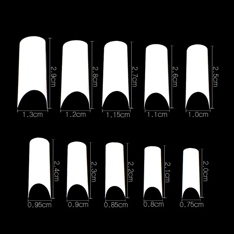 500 Stück Künstliche Nagelspitzen, Extra Lang, C-Kurve, 10 Größen – Für DIY Nail Art & Nagelstudios