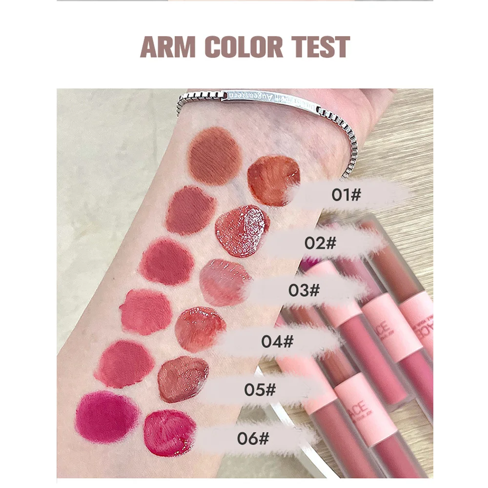 CACE Fun Double-ended Lip Glaze Low Saturation Matte Lip Mud Translucent Moist Easy to Color Mirror Lipstick 6
