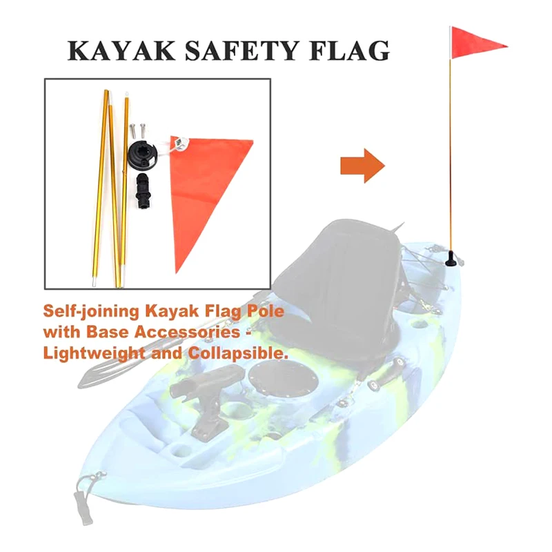Bandiera di Sicurezza per Kayak da 1,2 m con Supporto a Binario, Kit di Visibilità per Kayak, Installazione Facile, Base Stabile, Accessori Fai-da-te per Bandiera Marina da Kayak - immagine 4
