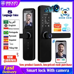 Tuya visual Wifi Digital Electronic Smart Fingerprint Door Lock With Biometric Camera intelligence Card Password Key Unlock