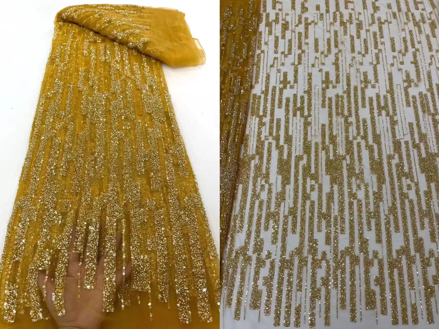 

SU001 New African Lace Fabric 2023 High Quality Groom Lace Embroidery With beads Net Lace Fabric 5 Yards For Wed Party