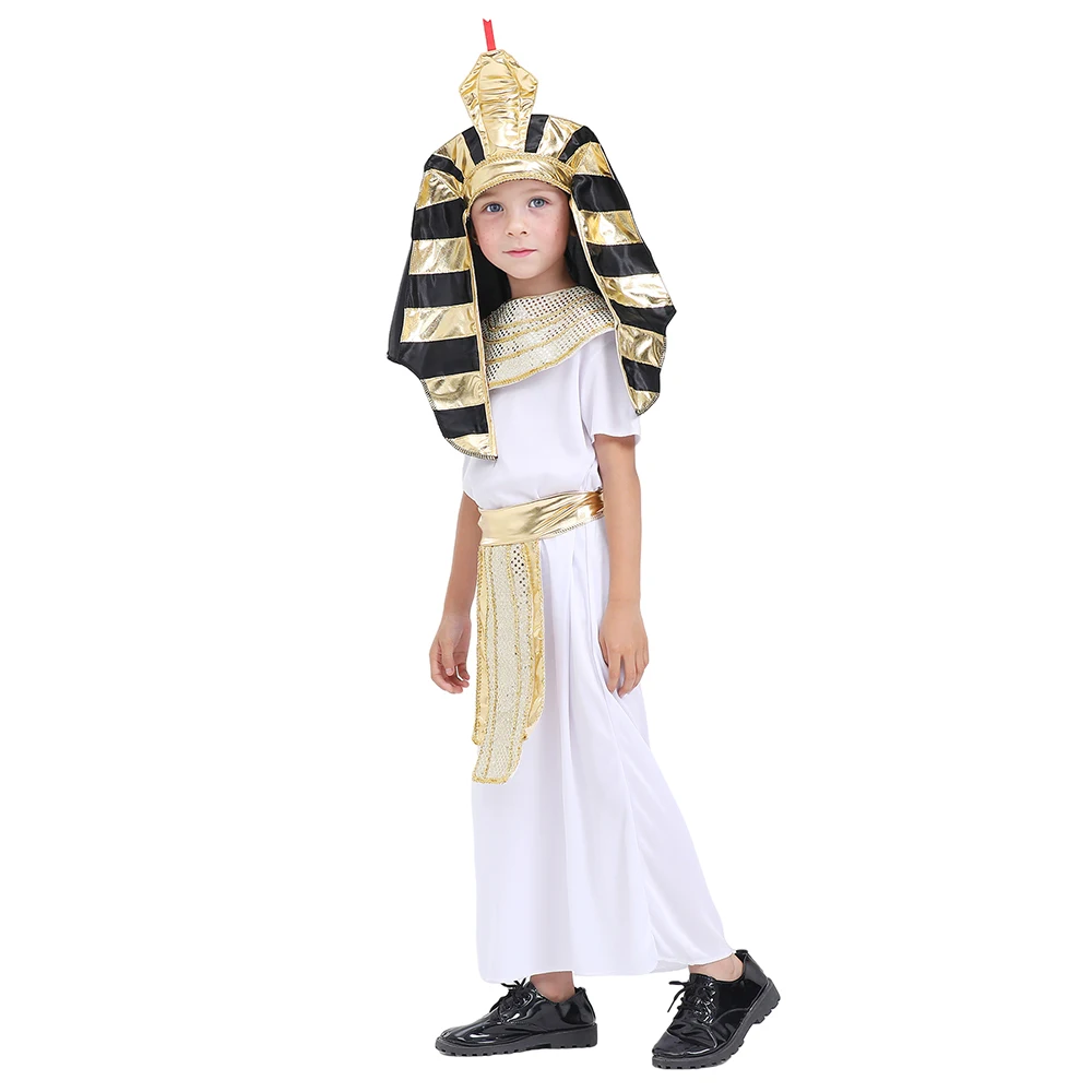 Kids Egyptian Costumes Set Short Sleeve Robe Neck Collar Belt Pharaoh Hat Cosplay Clothes for Party Stage - Image 5